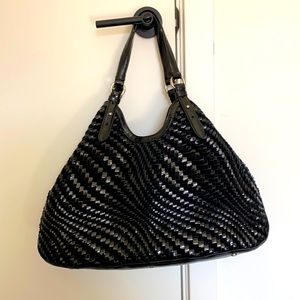 Cole Haan Black Suede / Patent Leather Woven Hobo
